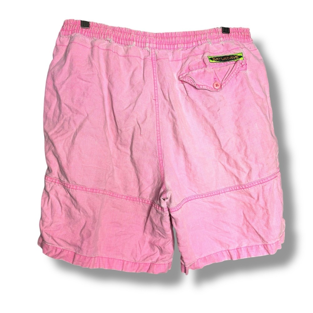 RARE Size Large VTG Board Shorts "Saturdays" Acid Wash Pink Tennis Shorts - Picture 6 of 10